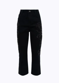 BLACK DENIM JEANS WITH EMBROIDERY