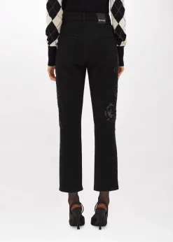 BLACK DENIM JEANS WITH EMBROIDERY
