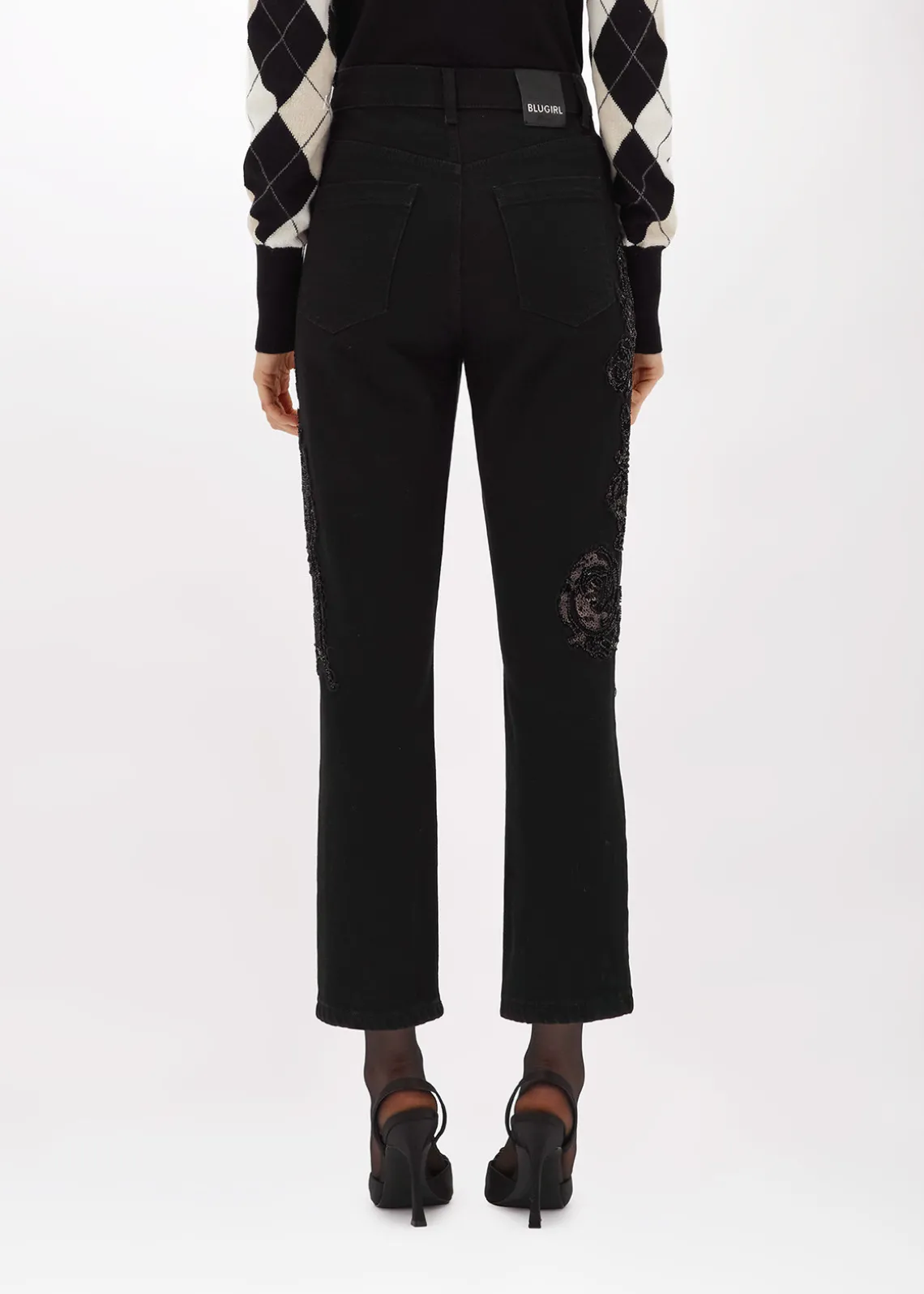 BLACK DENIM JEANS WITH EMBROIDERY