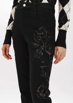 BLACK DENIM JEANS WITH EMBROIDERY
