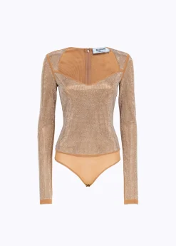 Bodysuit in tulle with rhinestones