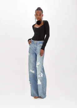 Bodysuit in tulle with rhinestones