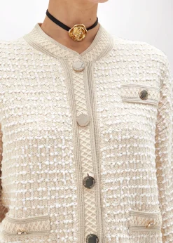 BOUCLÉ KNIT JACQUARD BOMBER JACKET