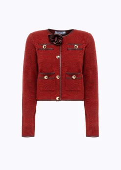 BOUCLÉ YARN JACKET WITH ROSE