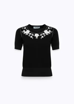 CARDIGAN AND TOP WITH FLORAL EMBROIDERY AND CORAL BEAD DETAILS