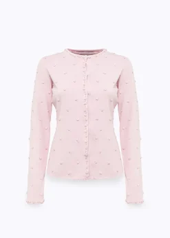CARDIGAN AND TOP WITH ROSE EMBROIDERY AND CORAL BEAD DETAILS