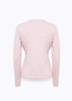 CARDIGAN AND TOP WITH ROSE EMBROIDERY AND CORAL BEAD DETAILS