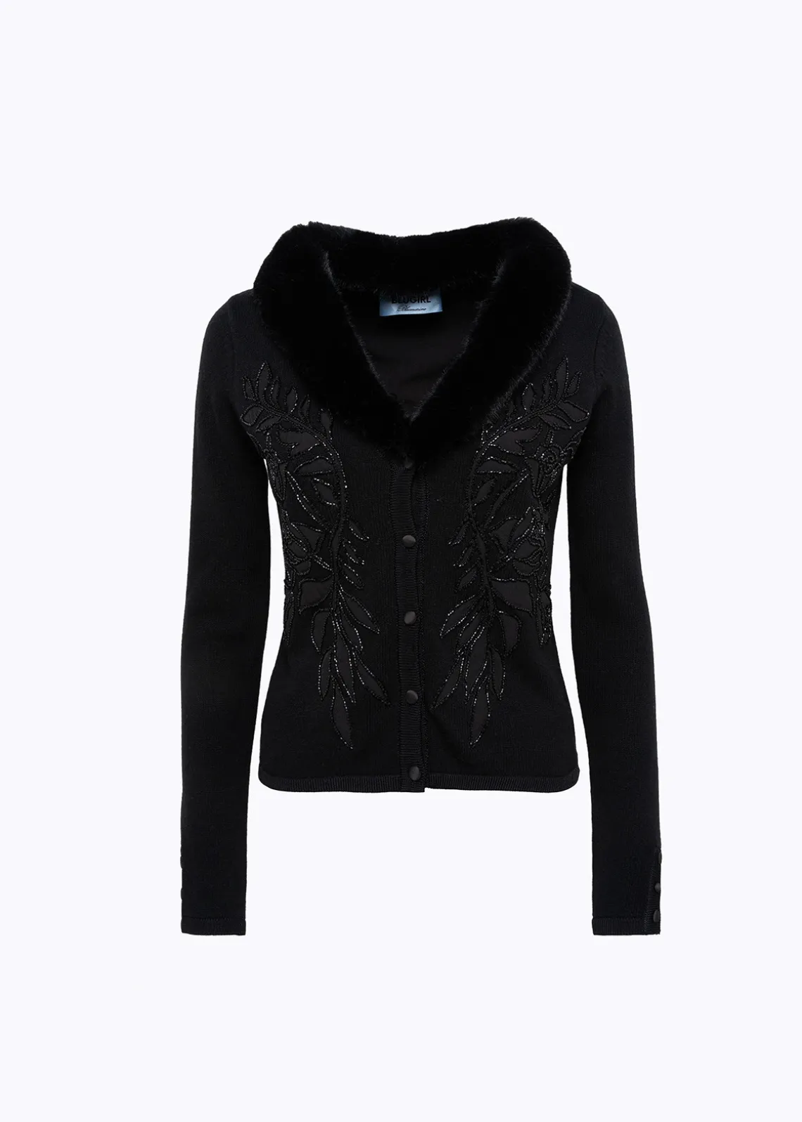 CARDIGAN WITH EMBROIDERY AND FAUX FUR COLLAR