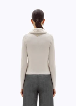 CARDIGAN WITH EMBROIDERY AND FAUX FUR COLLAR