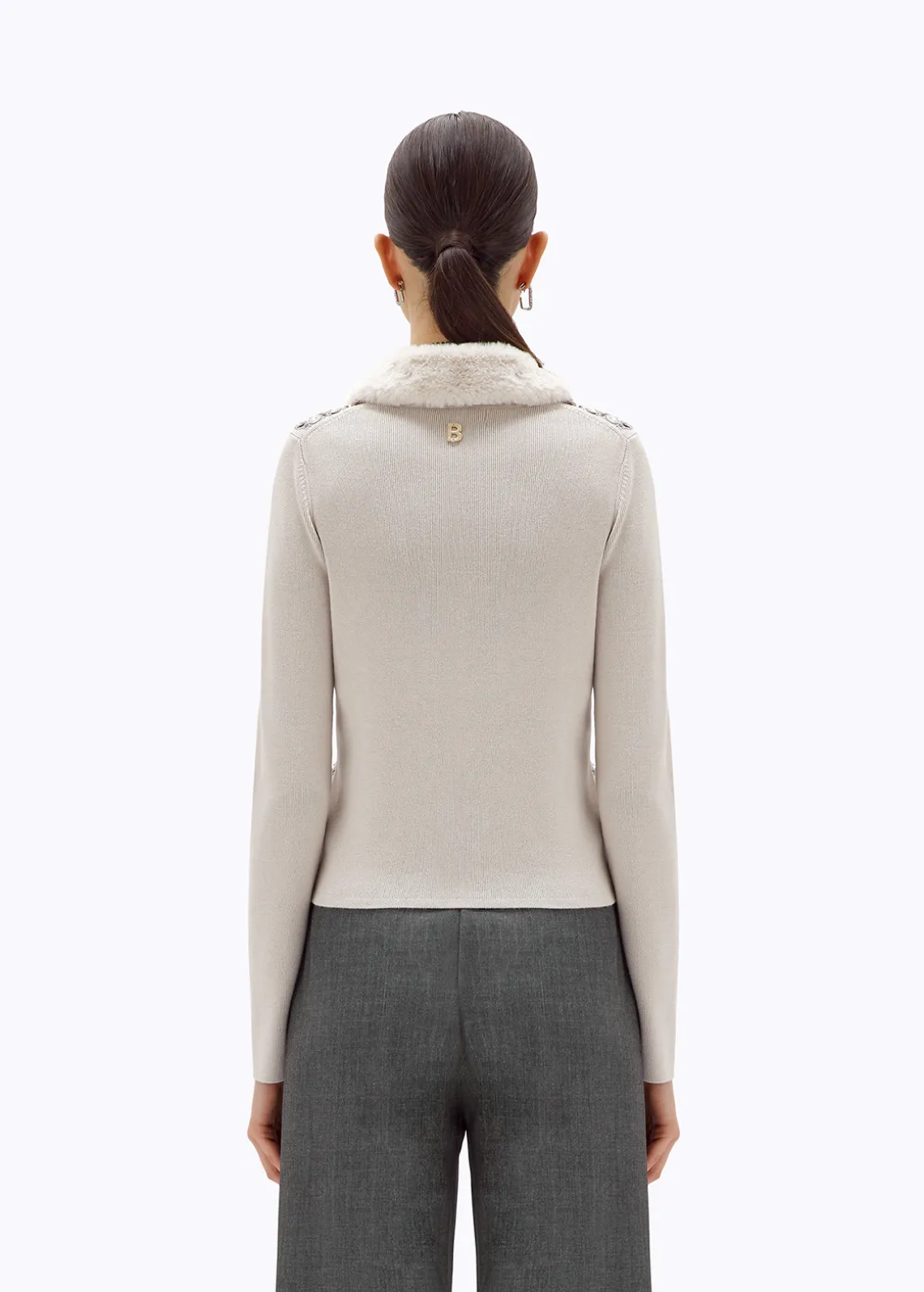 CARDIGAN WITH EMBROIDERY AND FAUX FUR COLLAR