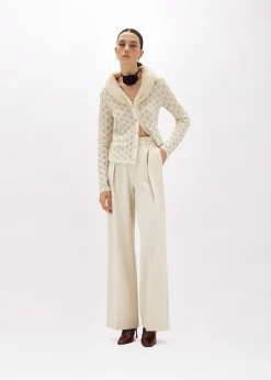 CARDIGAN WITH RHINESTONES AND FAUX FUR COLLAR