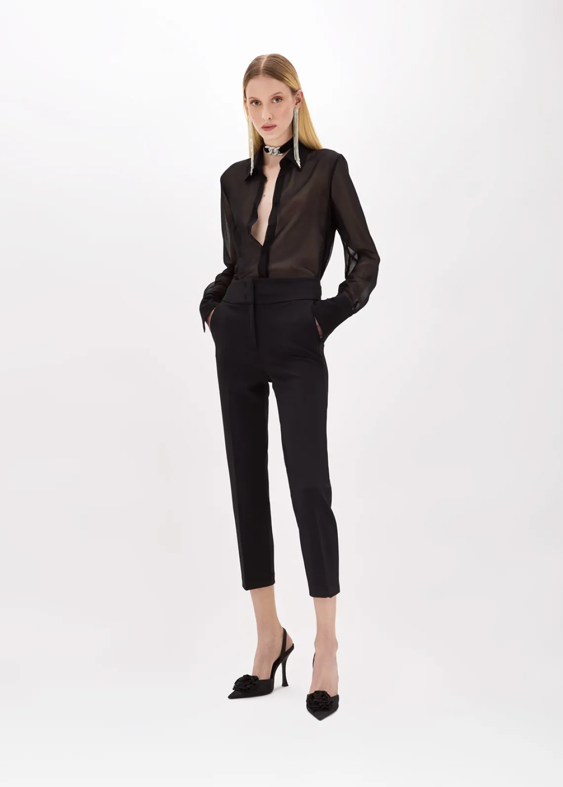 Cigarette pants in stretch crêpe