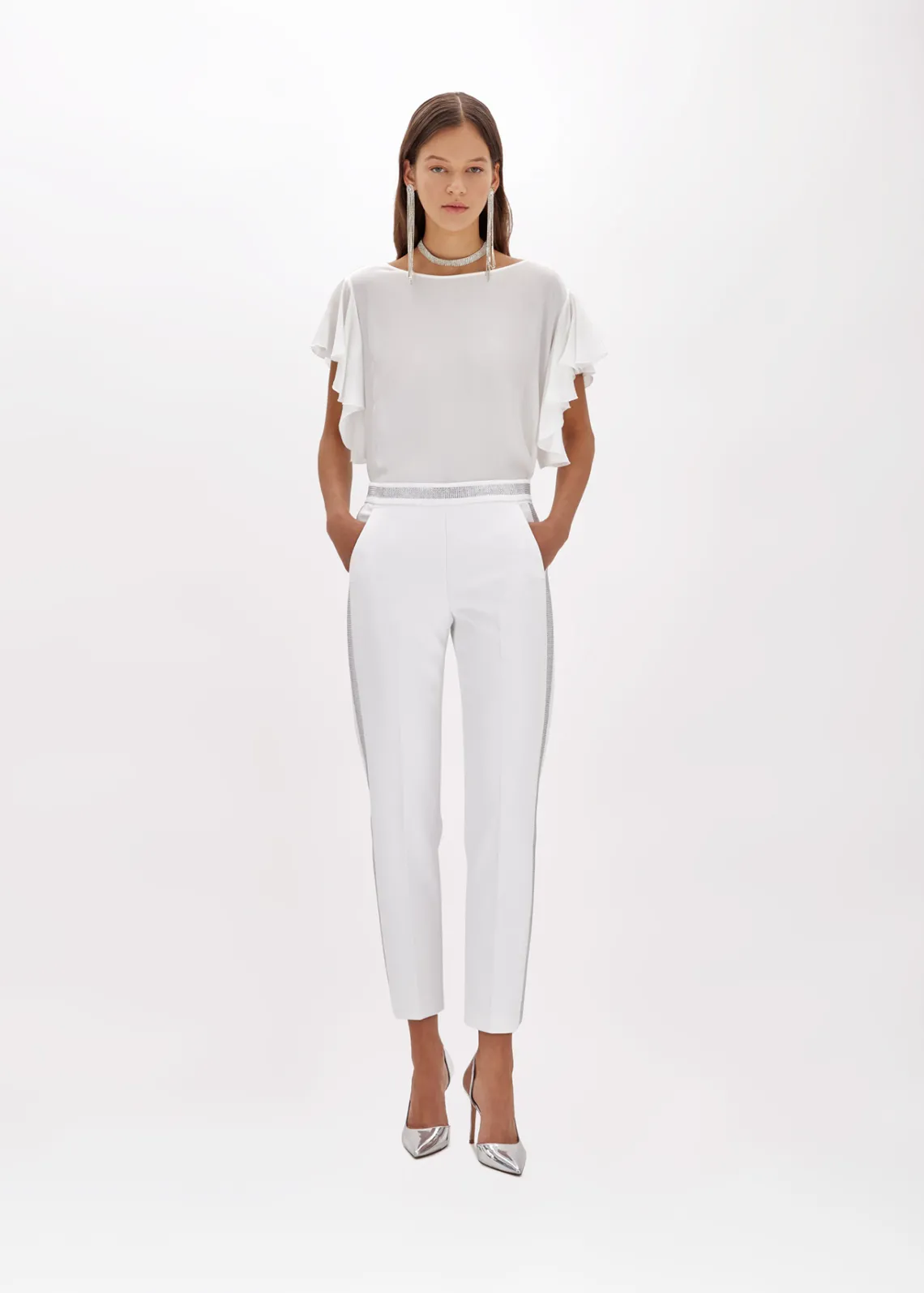 Cigarette pants in stretch crêpe