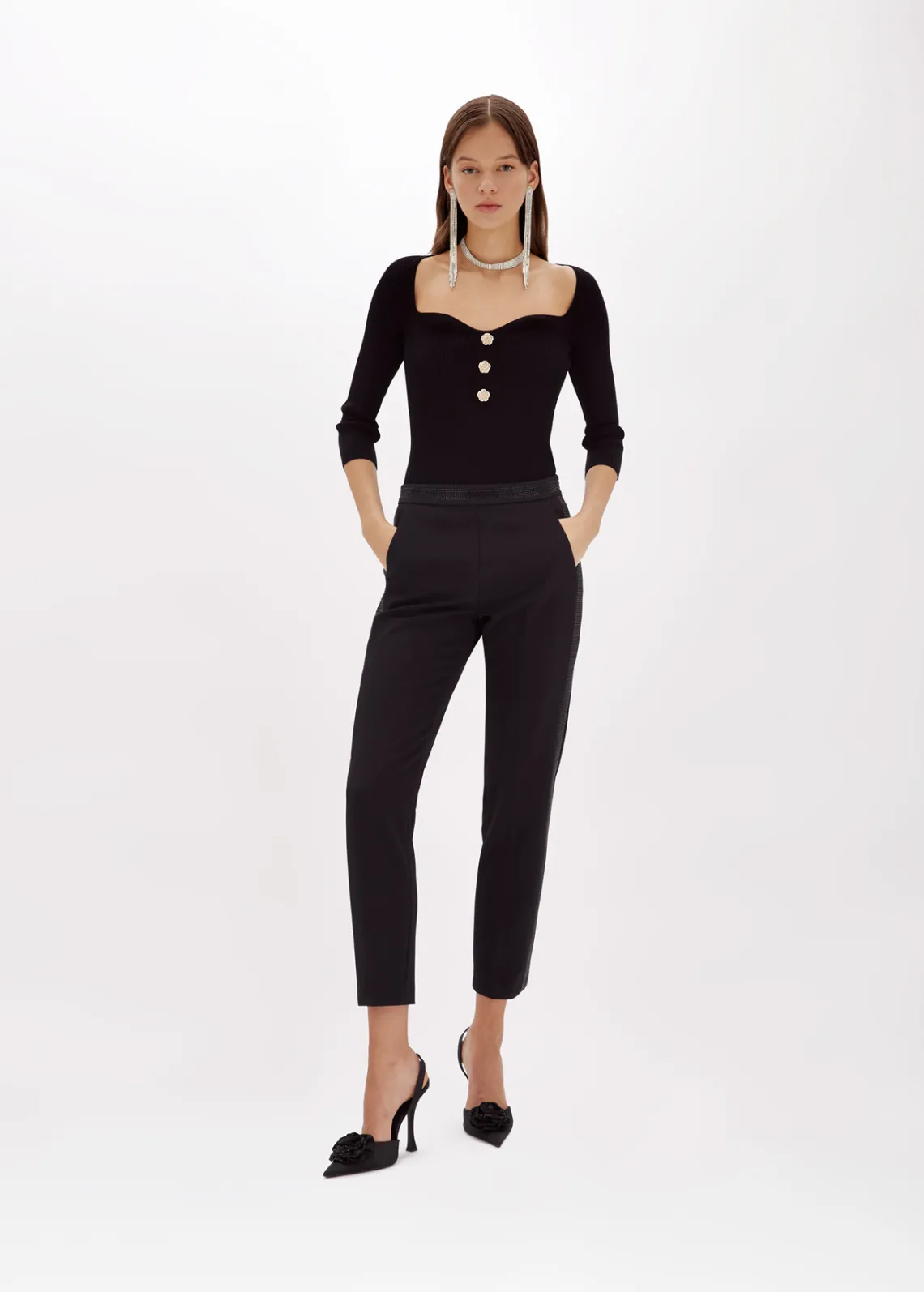 Cigarette pants in stretch crêpe