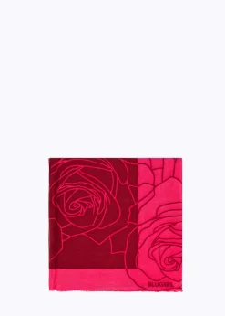 COLOR BLOCK STOLE WITH ROSES
