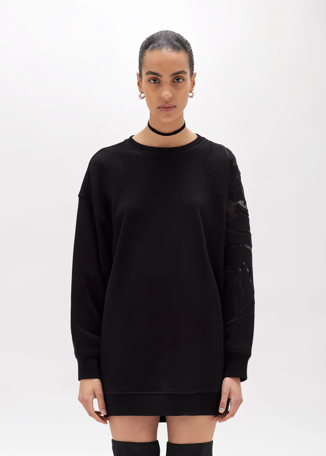 COTTON-BLEND SWEATSHIRT WITH CUT-OUT ROSE DESIGN