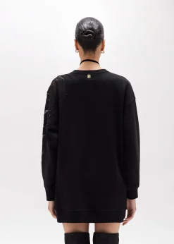 COTTON-BLEND SWEATSHIRT WITH CUT-OUT ROSE DESIGN