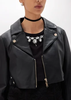 CROPPED LEATHER BIKER JACKET