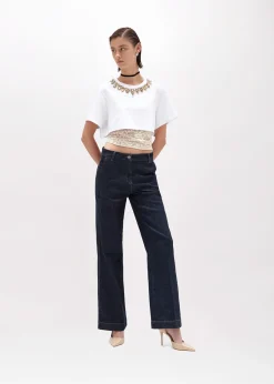 CROPPED T-SHIRT WITH EMBROIDERY AND LACE TOP