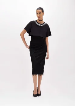 CROPPED T-SHIRT WITH EMBROIDERY AND LACE TOP