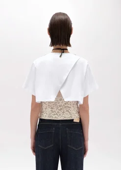 CROPPED T-SHIRT WITH EMBROIDERY AND LACE TOP