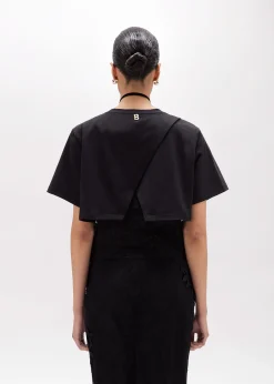 CROPPED T-SHIRT WITH EMBROIDERY AND LACE TOP