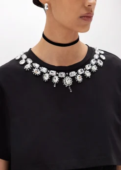 CROPPED T-SHIRT WITH EMBROIDERY AND LACE TOP