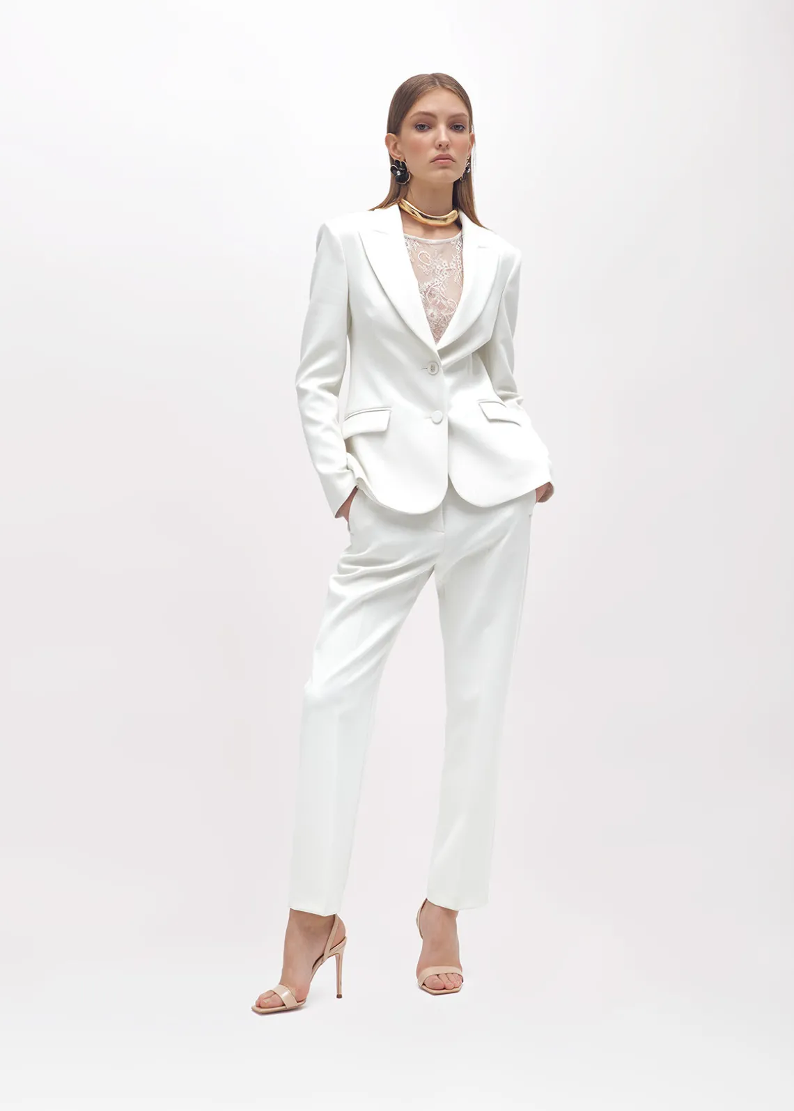 CRÊPE BLAZER JACKET WITH LACE TOP