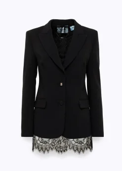 CRÊPE BLAZER JACKET WITH LACE TOP