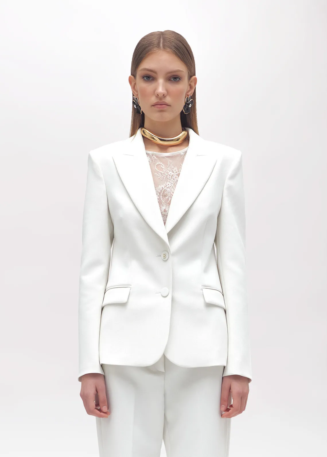 CRÊPE BLAZER JACKET WITH LACE TOP