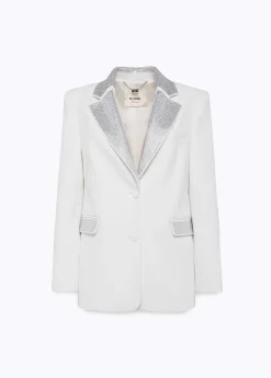 Crêpe blazer jacket with rhinestones