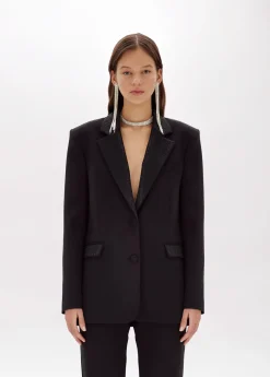 Crêpe blazer jacket with rhinestones