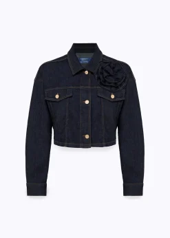 DENIM JACKET WITH ROSE-SHAPED PIN