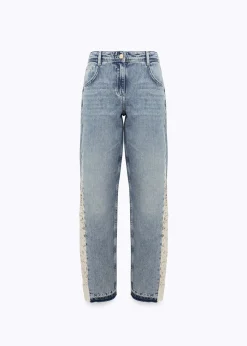 DENIM JEANS WITH LACE INSERTS
