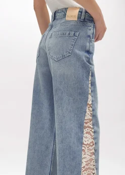 DENIM JEANS WITH LACE INSERTS