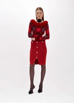 DIAMOND PATTERN SWEATER WITH FAUX FUR COLLAR