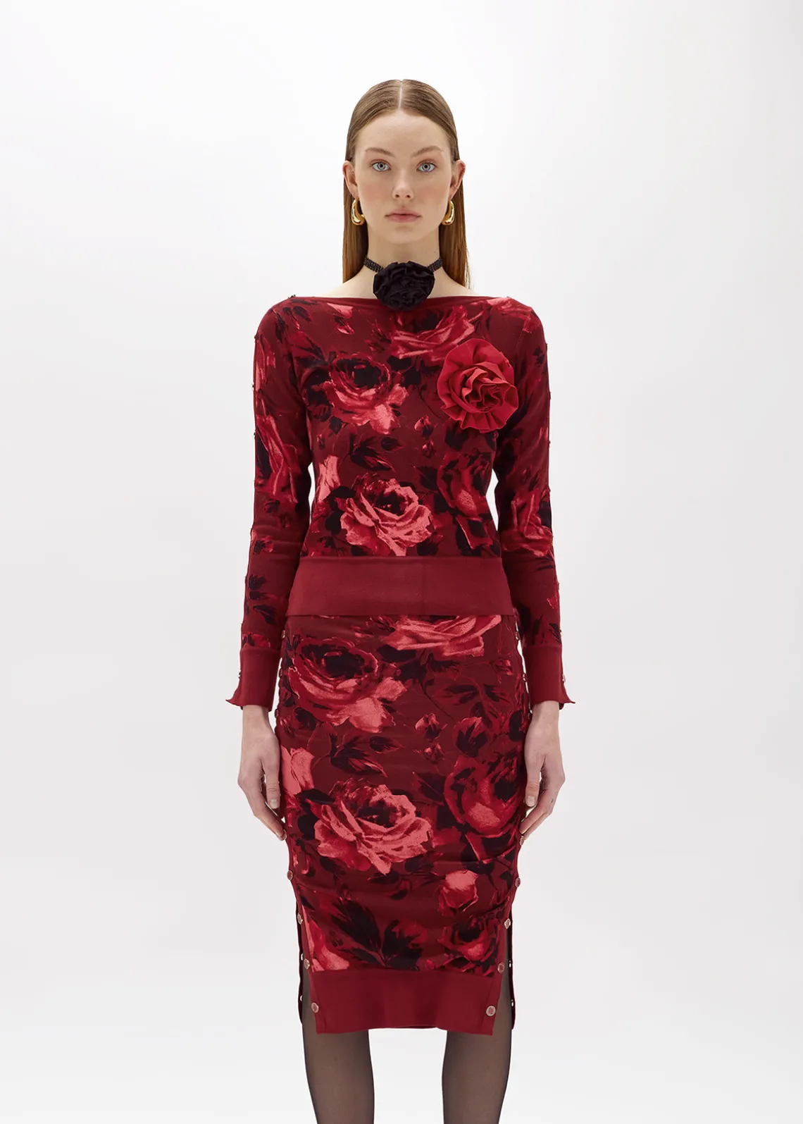 DOUBLE-FACE SWEATER WITH BROOCH