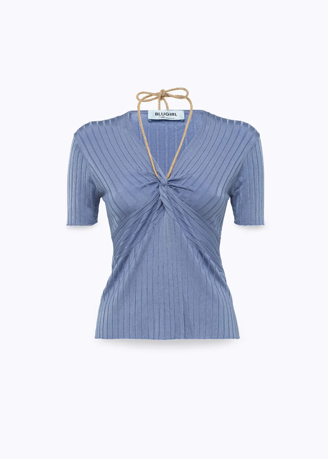 DRAPED SWEATER WITH ATTACHED NECKLACE