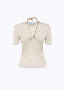 DRAPED SWEATER WITH ATTACHED NECKLACE