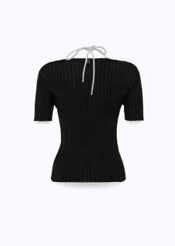 DRAPED SWEATER WITH ATTACHED NECKLACE