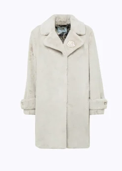 FAUX FUR COAT WITH BROOCH