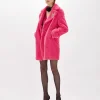 FAUX FUR COAT WITH BROOCH