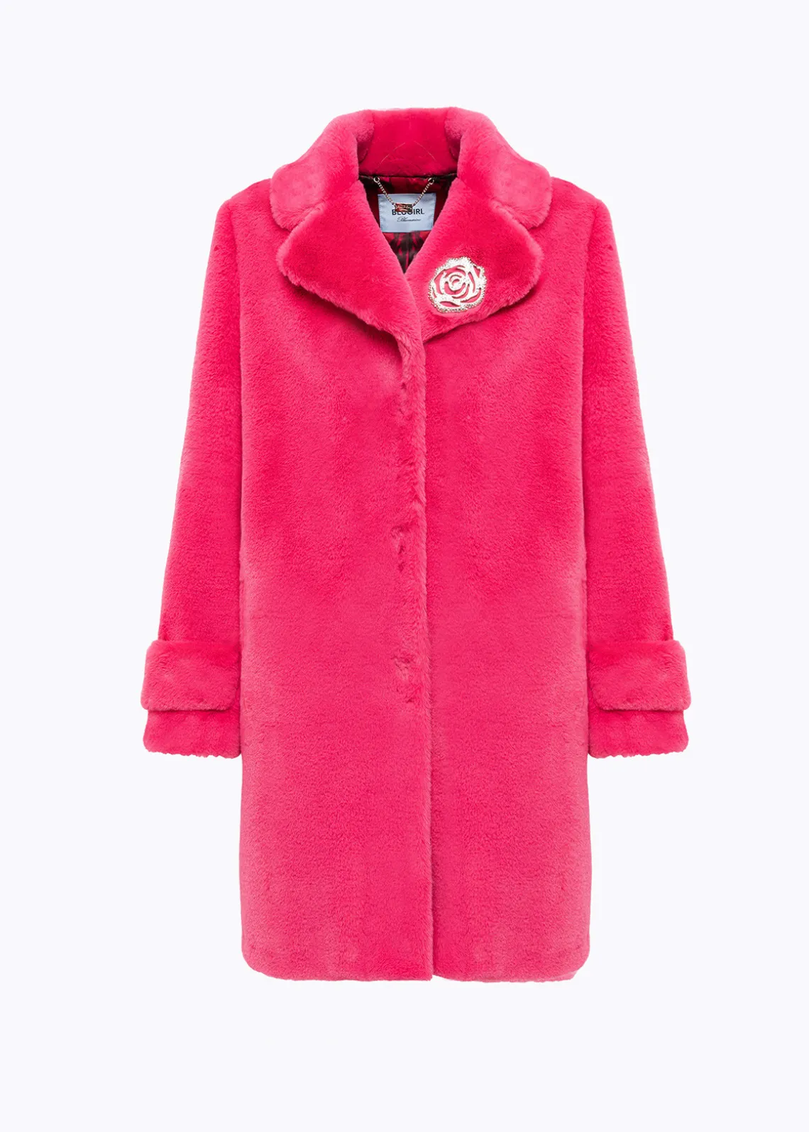 FAUX FUR COAT WITH BROOCH