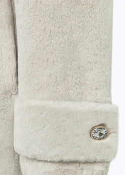 FAUX FUR COAT WITH BROOCH