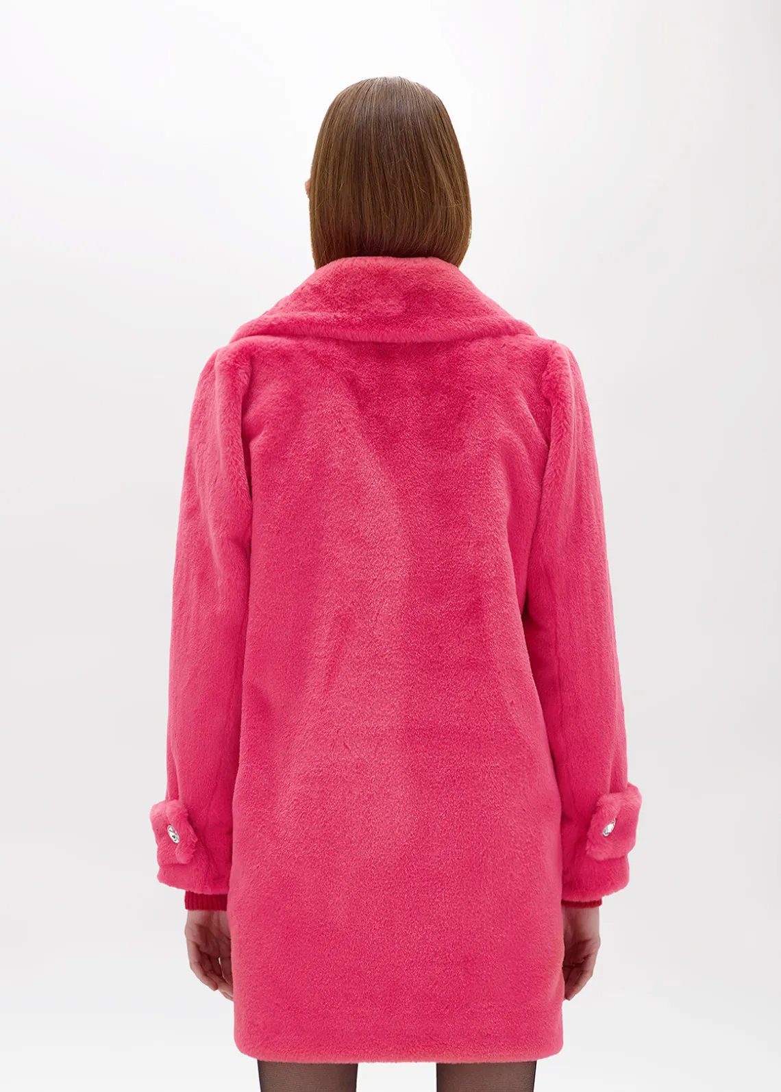 FAUX FUR COAT WITH BROOCH