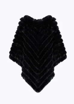 FAUX FUR PONCHO WITH BROOCH