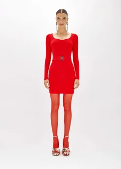 FITTED DRESS WITH BRANDED BELT