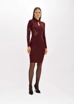 FITTED KNIT DRESS WITH TULLE ROSES