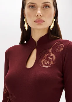 FITTED KNIT DRESS WITH TULLE ROSES