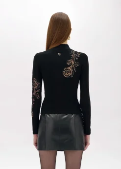 FITTED KNIT TOP WITH TULLE ROSES